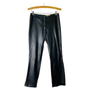 Vintage black leather moto evening straight leg trendy pants 4